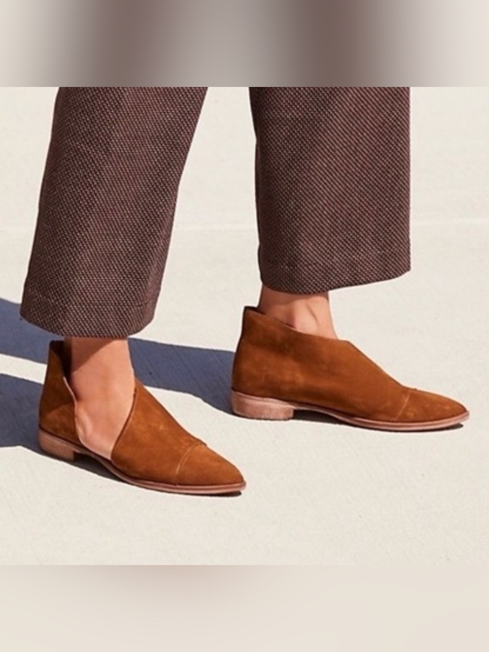 Free People Royale Flats Cutout Suede Leather Pointed Toe Brown Sz EU40 / US
